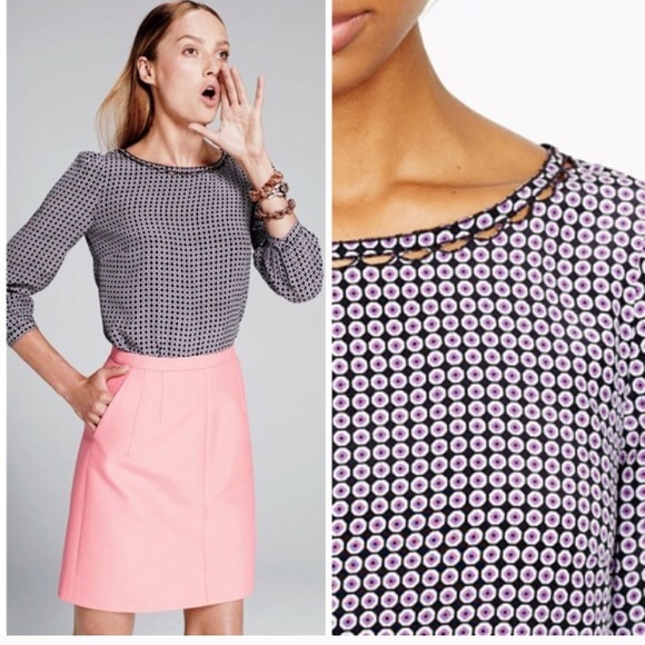 J. Crew Tops - J. Crew Scalloped cutout silk top octagonal dot